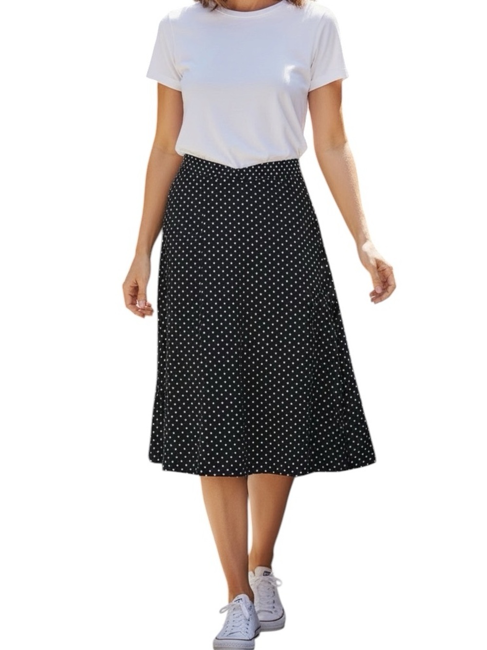 Vintage 90’s Soft Works Navy Polka Dot A-Line Midi Skirt Fit And Flare Size L